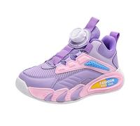 TDEOK Boys And Girls Spring Summer and Autumn Mesh traspirante rotating Buckle Adjustable Shoelaces Medium And Large Children's Thick Sports Shoes Girls High Sneaker, Lilla, 30.5 EU