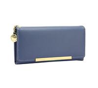 TDEOK Donne di stile e saggezza borse modello solido semplice lunga cartella moda comodo donna portafoglio grande, Blu, taglia unica