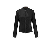 TDEOK Giacca bomber da donna, vintage, corta, in pelle, con collo alto, in similpelle, a maniche lunghe, tinta unita, taglie grandi, da montagna, 001-nero, L