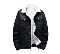 TDEOK Giacca di jeans da uomo, colore nero, foderata, con colletto in pelliccia, calda, per il tempo libero, Nero , XL