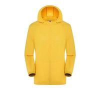 TDEOK Giacca impermeabile da donna, tinta unita, taglie forti, con cappuccio, antivento, giacca larga, impermeabile, polsini raglan, custodia per piumino da donna, giallo., L