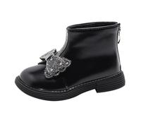 TDEOK Girls Spring Autumn Winter Princess Versatile Bow Plus Velvet Warm Back Zipper Short Boots Soft Bottom Non Slip Cotton Shoes Boots Stivali invernali per bambini, Nero , 28 EU