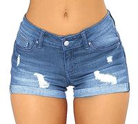 TDEOK Jeans elasticizzati da donna, extra corti, jeans corti da donna, a vita bassa, mini pantaloncini sexy, in denim, leggings estivi, per il tempo libero, pantaloni aderenti, Azzurro 1, M