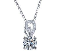 TDEOK Pendente a forma di cuore doppio Moissanite Color Four Prong Heart Snowflake Pendant Pendant Donna Argento Senza Ciondolo, argento, misura unica