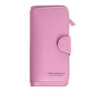 TDEOK Portafoglio alla moda con chiusura lampo, lungo, tinta unita, per più carte, carta d'identità, borsa da donna, pochette da uomo, piccolo con portamonete, oro rosa, taglia unica