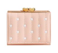 TDEOK Portafoglio da donna tripla pieghettato mini multifunzione ID portafogli, cuore ricamato, breve donna clip portafogli uomini, Colore: rosa., taglia unica