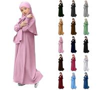 TDEOK Ragazza musulmana Vestito da preghiera per bambini Abaya Chiffon Abito musulmano Dubai Arabo Robe turca Abito da preghiera Jilbab Khimar Ramadan Abiti islamici Costume arabo, A-rosa., 6 anni