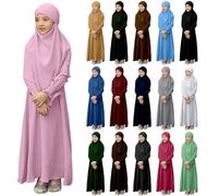 TDEOK Ragazza musulmana Vestito da preghiera per bambini Abaya Chiffon Abito musulmano Dubai Arabo Robe turca Abito da preghiera Jilbab Khimar Ramadan Abiti islamici Costume arabo, B-blu marino, 12