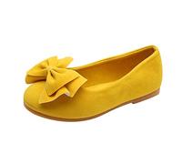 TDEOK Scarpe primi passi da ragazza, con fiocco, modello Mary-Jane, suola morbida, antiscivolo, ballerine, matrimoni, feste, performance, scarpe basse per la scuola per bambini, giallo., 22 EU