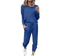 TDEOK Tuta da Ginnastica da Donna Taglie Forti - Set di Abbigliamento da Casa in Cotone, Pigiama 2 Pezzi, Tuta Baggy, Outfit Sportivo da Ragazza, Tuta da Sport Lunga, Felpa + Pantaloni da Jogging per