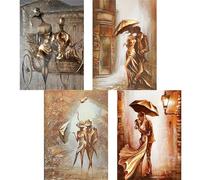 TDFERAN /30 x 40 cm 5D 4 Set Fai Da Te Diamond Painting Astratto per Bambini, Kit Pittura Diamante 5D Paesaggio Dorato, Puzzle Diamante Amore per Adulti, Decorazione Murale Coppia Oro Vintage