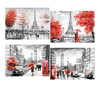 TDFERAN /40 x 30 cm 4 Pack Diamond Painting Paesaggio Rosso e Nero, Pittura Diamante Torre, 5D Puzzle Diamante Città Retrò, Fai Da Te Strass Artigianato per Decorazione della Parete Soggiorno