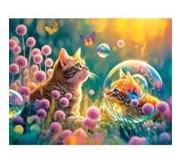 TDFERAN /50 x 40 cm Quadri con Perline Bolle Colorate, Diamond Painting Gatto e Dente di Leone Per Adulti, Puzzle Arte Animale per Bambini, Decorazione Parete Interna Camera da Letto/Soggiorno