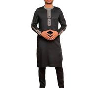 TDJDYQU Completo Africano Da Uomo Camicia E Pantaloni A Maniche Lunghe 2 Pezzi Bazin Riche Kaftan Matrimonio Sera(L)