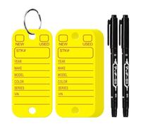 Tdkjfoutr Etichette in PVC con etichette e anelli, etichette chiave auto per organizzazione, identificatori ed etichette per bagagli con marcatori 200PCS giallo