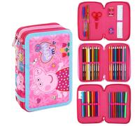 TDL Peppa - Astuccio completo di cancelleria per la scuola, set di cancelleria per bambini, a 3 ripiani, con penne, matite e pennarelli, set a tema maiale per ragazze