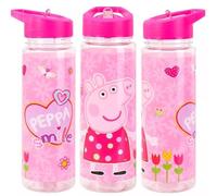 TDL Peppa Pig - Borraccia sportiva in plastica rosa da 650 ml, senza BPA, con coperchio a ribalta, per bambini, per scuola, sport, gioco, regali