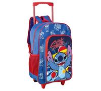 TDL Zainetto Trolley per Bambini Stitch con Ruote Manico Regolabile 2 Scomparti, Blu, 41cm X 28cm X 13cm, Zaino Trolley