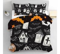 TDNEKMCA Set copripiumino 135x200cm, 2 Pezzi con 1 Federa,Zucca Pipistrello Scarabocchio Disegnato A Mano,set di biancheria da letto reversibile,copripiumino reversibile per Halloween,Nero Bianco