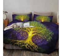 TDNEKMCA Set Copripiumino Alberi Fantastici Letto Matrimoniale, 1 x Copripiumino 200x200cm e 2 x Federe 50x75 cm Completo Sacco Parure Letto Radici Rami Microfibra Verde Giallo