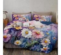 TDNEKMCA Set Copripiumino Fiore Di Campo Margherita Letto Matrimoniale Giardino Dei Sogni, 1 x Copripiumino 200x200cm e 2 x Federe 50x75 cm, in Morbida Microfibra,Rosa Viola