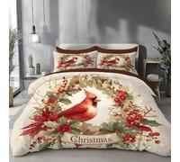 TDNEKMCA Set di biancheria da letto Cardinale,Microfibra Copripiumino con Ghirlanda Foglie Di Agrifoglio,decorazione natalizia, set regalo per ragazzi e ragazze (Verde Rosso,240x220cm)