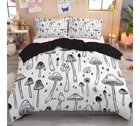 TDNEKMCA Set di Biancheria da Letto per Bambini, Copripiumino 200x200cm e Federe 50x75cm,Fungo Scarabocchio Disegno Al Tratto Set Copripiumino e Federe per ragazzi e ragazze,Nero Bianco