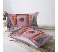 TDNEKMCA Set di biancheria da letto Tema Natalizio,Microfibra Copripiumino con Ghirlanda Pino,decorazione natalizia, set regalo per ragazzi e ragazze (Rosa Verde,240x220cm)