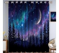 TDNEKMCA Tende per Interni Oscuranti Termiche con Occhielli - Set di 2 Tende con Cielo Stellato Da Sogno Foresta Via Lattea, Isolanti dal Calore,Blu Viola,140x240cm, per Camera da Letto e Soggiorno