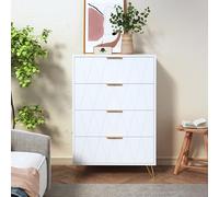 TDRTRD Cassettiera con 4 cassetti, 60 x 34 x 90 cm, armadio portaoggetti in legno, cassettiera stretta con maniglie e gambe dorate, cassettiera camera da letto, stile moderno scandinavo, per camera da