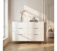 TDRTRD Cassettiera con 6 cassetti, 100 cm mobile portaoggetti con gambe dorate e maniglie, stile scandinavo, cassettiera per corridoio, credenza per camera da letto, soggiorno, ufficio, bianco