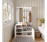 TDRTRD Garde Robe Moderne con Panca e Cuscino 100 x 40 x 180 cm, Scarpiera, Set di spogliatoio d'ingresso con specchio, armadio d'ingresso, 2 ante 4 grucce (bianco, 100 x 40 x 180 cm)