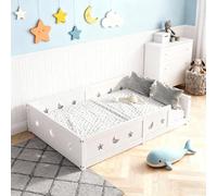 TDRTRD Letto a pavimento per bambini, 120 x 200 cm, letto a pavimento di ispirazione Montessori, letti per bambini in legno con barriera di sicurezza e rete a doghe, letti singoli per ragazzi e