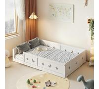 TDRTRD Letto a pavimento per bambini, 140 x 200 cm, letto a pavimento di ispirazione Montessori, letti per bambini in legno con barriera di sicurezza e rete a doghe, letti singoli per ragazzi e