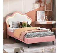 TDRTRD Letto da bambina 90 x 200 cm, letto principessa con illuminazione a LED e testiera a forma di nuvola, letti per 1 persone imbottiti con rete a doghe per ragazza adolescente, senza