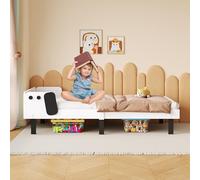 TDRTRD Telaio per letto singolo 90 x 200 cm, letto per bambini in stile cucciolo con rete a listelli, letti per bambini in MDF Contro, testiera con guida di sicurezza laterale, per ragazze e ragazzi