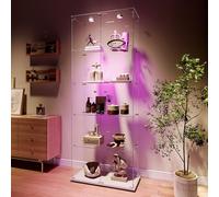 TDRTRD Vetrina in vetro 5 ripiani e serratura, armadio vetrina con illuminazione, trasparente armadio in vetro in piedi, scaffale aperto per la collezione (base bianca, Pat Lights, 78,5 x 34,5 x 186,5