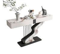 Tdsmyxgs Moderno Tavolino Da Ingresso, Consolle Stretta Con Piano In Ardesia, Vani Portaoggetti E Ante Laterali Decorative, Base In Metallo, Adatto Per Ingressi, Corridoi(Black+White,100cm)