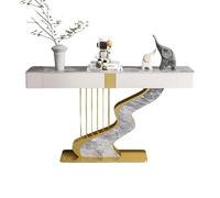 Tdsmyxgs Moderno Tavolino Da Ingresso, Consolle Stretta Con Piano In Ardesia, Vani Portaoggetti E Ante Laterali Decorative, Base In Metallo, Adatto Per Ingressi, Corridoi(Gold+Gray,140cm)