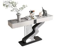 Tdsmyxgs Moderno Tavolino Da Ingresso, Consolle Stretta Con Piano In Ardesia, Vani Portaoggetti E Ante Laterali Decorative, Base In Metallo, Adatto Per Ingressi, Corridoi(Black+Gray,140cm)