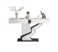 Tdsmyxgs Moderno Tavolino Da Ingresso, Consolle Stretta Con Piano In Ardesia, Vani Portaoggetti E Ante Laterali Decorative, Base In Metallo, Adatto Per Ingressi, Corridoi(Black+White 1,120cm)