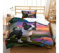 TDSNKAVHB Boston Terrie3D Printing Bed Set RoomDecor Microfiber Soft Cute PetsHidden Zipper And Pillow Case for Boys And GirlsSingle（135x200cm）