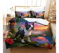 TDSNKAVHB Boston Terrie3D Printing Duvet Covers Bedding Set Microfiber with Cute PetsHidden Zipper And Pillow Shams for Boys And GirlsDouble（200x200cm）
