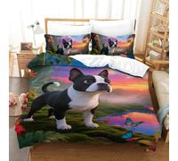 TDSNKAVHB Boston Terrie3D Printing Duvet Covers RoomDecor Microfiber with Cute PetsHidden Zipper And Pillowcases for Boys And GirlsSingle（140x200cm）