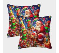 TDSNKAVHB Christmas Coperchio Per Cuscino Stampato in 3D Cuscino Quadrato Decorativo Per La Casa Santa Claus Set Di Fodere Per Cuscini Da 2 Pezzi Per Casa Letto Soggiorno Divano 45x45cm