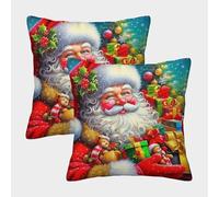 TDSNKAVHB Christmas Coperchio Per Cuscino Stampato in 3D Cuscino Quadrato Decorativo Santa Claus Set Di Coperchietti Per Cuscini Standard Da 2 Pezzi Per Casa Letto Soggiorno Divano 40x40cm