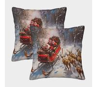 TDSNKAVHB Christmas Copertura Per Cuscino Stampata in 3D Cuscino Quadrato Decorativo Per La Casa Santa Claus Set Di Fodere Per Cuscini Da 2 Pezzi Per Casa Letto Soggiorno Divano 40x40cm