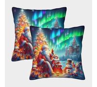 TDSNKAVHB Christmas Copertura Per Cuscino Stampata in 3D Cuscino Quadrato Decorativo Santa Claus Set Di Fodere Per Cuscini Da 2 Pezzi Per Casa Letto Soggiorno Divano 40x40cm