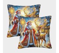 TDSNKAVHB Christmas Copertura Per Cuscino Stampata in 3D Cuscino Quadrato Decorativo Santa Claus Set Di Coperchietti Per Cuscini Standard Da 2 Pezzi Per Casa Letto Soggiorno Divano 50x50cm