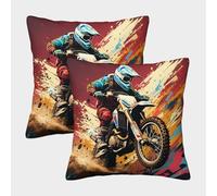 TDSNKAVHB Dirt Bike 3D Printed Pillow Cover Home Decorative Square Cushion Extreme Sports Standard Pillowcase Set of 2 Case Set for Couch Sofa Bedroom Living Room 40x40cm